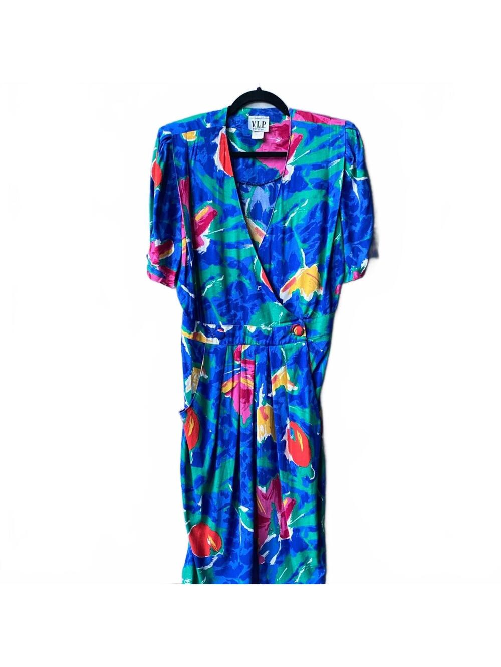 90s Vintage VLP Petites Floral Puff Sleeve Dress Size M-L - Picture 2 of 9